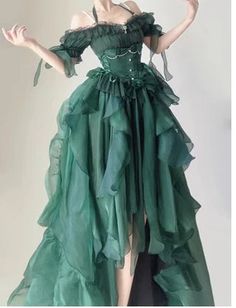 43509483929652|43509484027956|43509484060724|43509484093492 Green Aesthetic Prom Dress, Mid Evil Outfits, Green Flower Wedding, Green Dress Aesthetic, Green And Blue Dress, Flower Wedding Dress, Puffy Dresses, Op Dress, Wedding Dresses With Flowers