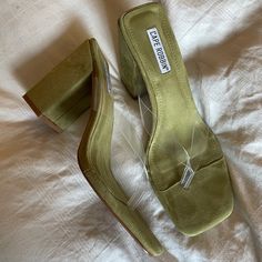 Never Worn! Saige Green Wedding Shoes, Olive Green Heels, Green Velvet Shoes, Olive Shoes, Green Platform, Green Heels, Velvet Shoes, Virtual Closet, Green Velvet