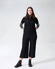 Kate Stretch Cotton Twill Jumpsuit - Black | Universal Standard Solid Denim Jumpsuit With Pockets For Work, Black Jumpsuits And Rompers For Fall Workwear, Solid Workwear Overalls With Side Pockets, Utility Denim Jumpsuit For Fall Workwear, Fall Utility Denim Jumpsuit For Workwear, Fall Denim Jumpsuit For Workwear With Pockets, Solid Jumpsuits And Rompers With Pockets For Work, Chic Fall Overalls For Workwear, Chic Fall Workwear Overalls