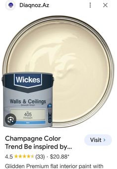 a white paint can with the words wickes on it, and an image of a