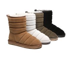 EVERAU® UGG Boots Sheepskin Wool Short Puffer #EA3101 Description: Having a good pair of ugg boots is a must for every wardrobe, and the Short Puffer Ugg Boots are the perfect addition. The smooth interior gives your feet a comfortable feel, while the exterior protects them from stains and liquids. Specification: Brand: EVERAU The Upper is pre-treated with a layer of nano-tech coating that repels liquids and stains. Australian sheepskin wool has a very high density that delivers an ultra-soft and smooth texture.  The thermoplastic rubber outsole is lightweight, anti-slip, and durable. The highly breathable natural leather is extremely gentle to your feet and keeps your feet in extra comfort. Beautiful suede finish and durable which will last for all seasons. Perfect gift idea for friends a Kids Ugg Slippers, Mens Ugg Slippers, Kids Ugg Boots, Ugg Slippers Women, Ugg Boots Men, Classic Ugg Boots, Womens Ugg Boots, Sheepskin Boots, Kids Uggs