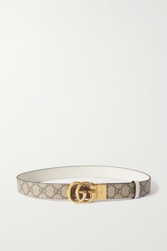 Gucci's belt will work double time in your wardrobe thanks to its reversible design. Topped with the iconic 'GG' plaque, it's been crafted in Italy from supple leather on one side and the label's signature monogrammed coated-canvas on the other. Belt Gucci, Print Coat, Brown Coat, Gucci Belt, Gucci Accessories, Cartier Love Bracelet, Net A Porter, White Leather, Women Collection