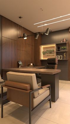 Consultório médico masculino em tons mais escuro. Executive Office Design Interior, Modern Office Table Design, Office Ceiling Design, Architect Office Interior, Executive Office Design, Modern Office Table, Home Office Set Up