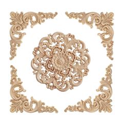 an intricately carved wooden design on a white background