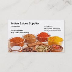 business card with spices on it