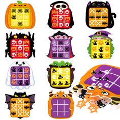 a set of halloween themed items with bats and pumpkins on them, all in different colors