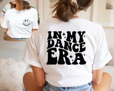 In My Dance Era Shirt, Dance Era T-Shirt, Kids Dance Shirt, Dance Shirt, Toddler Dance Outfit Tee, Youth Dance Outfit Tee, Dance Era Tee Don't hesitate to contact us if you have any questions about colors, sizes, and personalization's.  *Our processing time is 1-2 business days and we're located in Texas, US. *We use high quality DTF Printing to print the designs on an iron-on vinyl. To Order: Select a size, color, and add personalization (if applicable) before adding to your cart.  How to Take Care? -Please DO NOT iron over the design. -Turn the shirt inside out before washing with warm water and gently cycle. -NO dry cleaning.  Returns or exchanges are not accepted as the items are made-to-order. Please contact us if you have any questions or concerns. Dance Class Outfits, Dance Merch, Quotes Dance, Dance Shirts Ideas, Dance Moms Outfits, Dance Team Shirts, School Team Shirts, Toddler Dance, Class Outfits