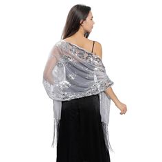 PRICES MAY VARY. Bridal shawls and scarfs is made of polyester and sequins. Shimmering metallic shawl to ensure a maximum amount of sparkle under the light. Gatsby party shrug length is 78.8" / 200cm, width is 23" / 60cm. Free size for women and girls. You can tie pashmina shawl in different ways. Sheer bridesmaid's cape for fomal dress is individually packaged and every step from production to transportation is careful. When you are not in use, keeping it in dry storage wardrobe or hang it up i Elegant Evening Sequin Dupatta Fabric, Festive Party Shawl With Sequins, Sequin Dupatta For Wedding And Party Season, Elegant Sequin Party Shawl, Elegant Silver Sequin Dupatta, Festive Wedding Shawl With Sequins, Festive Sequin Shawl, Glamorous Party Shawl, Elegant Sequined Shawl For Festive Occasions