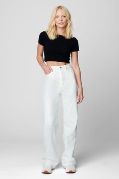 The Franklin Rib-Cage Denim Pant[99% Cotton, 1% Spandex][Machine Wash Cold] England Summer, Cute Boutiques, Summer White, See You Again, Wide Jeans, Boot Cut Denim, Cropped Tee, Blank Nyc, White Summer