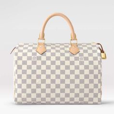 Louis Vuitton LV Unisex Speedy 30 Damier Azur Coated Canvas Natural Cowhide Leather Classic Monogram Canvas Satchel For Business, Elegant Monogram Canvas Satchel For Office, Classic Monogram Canvas Satchel For Office, Classic Office Satchel In Monogram Canvas, Elegant Monogram Canvas Satchel With Leather Trim, Classic Monogram Canvas Satchel For Everyday, Timeless House, House Icon, Rapid Transit