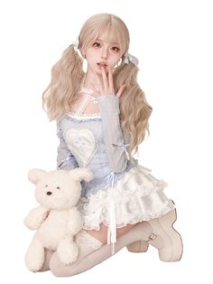 ❤blue lace top + white camisole + white cake skirt❤︎ White Lace Balletcore Dress, White Lace Top With Ruffles, White Lace Patchwork Skirt For Party, White Balletcore Skirt With Ruffles, Lace Top White, White Camisole, Blue Lace Top, Cake Skirt, White Lace Top