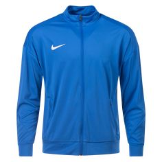 Nike Academy Pro 24 Track Jacket. Full-zip slim fit jacket. Front zip pockets. Embroidered Nike swoosh. Dri-FIT technology. 100% polyester. Nike Functional Outerwear For Sports Events, Sporty Long Sleeve Outerwear For Team Events, Sporty Long-sleeve Outerwear For Team Events, Blue Long Sleeve Training Outerwear, Blue Long Sleeve Outerwear For Training, Nike Technical Track Jacket With Moisture-wicking, Functional Blue Track Jacket, Blue Functional Track Jacket, Blue Winter Training Outerwear