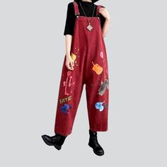 Introducing our Y2K-inspired women's Painted Free Denim Jumpsuit from the 2023 Spring Collection a fashion statement that's sure to paint the town red!Why It's the Epitome of Chic:This jumpsuit is a true work of art. featuring bold paint splatter and a baggy cut that's sure to turn heads. With its Y2K-flair detailing and suspenders closure. it's the perfect combination of enduring and trendy. You'll be the envy of everyone around you and you'll love it!Features That Make It Pop: Y2K Chic: With i Casual Summer Jumpsuits And Rompers With Graphic Print, Casual Graphic Print Jumpsuits And Rompers For Summer, Casual Red Cotton Jumpsuits And Rompers, Red Overall Jumpsuit For Fall, Red Overall Jumpsuit With Pockets, Red Summer Overalls With Pockets, Red Cotton Overalls For Spring, Red Relaxed Fit Jumpsuits And Rompers For Summer, Red Relaxed Fit Jumpsuit For Summer