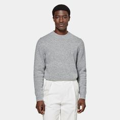 A classic crewneck knit for simple layering on any occasion, this versatile light grey wool sweater is an essential addition to any winter closet. Light Grey Crewneck, Winter Closet, White Crewneck, Grey Crewneck, Merino Wool Sweater, Style Expert, Wool Sweater, Mulberry Silk, Wool Sweaters