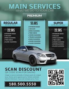 a car wash flyer template with an image of a car on the front and back