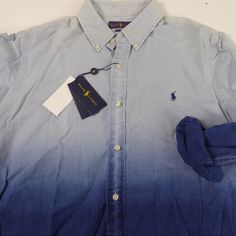 Polo Ralph Lauren Shirt Long Sleeve Button Up From Rl Dip Dyed / Ombr Design Classic Fit Soft Chambray Denim Fabric Long Sleeve W Button Cuffs Button Down Collar Approx. Chest Across Front: Xl: 25.5” Length About 34” Top To Bottom Brand New With Tags Pricing Is Fair And Quite Firm . Please Let Us Know If You Have Any Questions. Casual Faded Button-up Tops, Faded Casual Cotton Shirt, Casual Faded Cotton Shirt, Blue Pre-washed Tops For Spring, Spring Blue Pre-washed Tops, Spring Blue Pre-washed Top, Faded Button-up Top For Spring, Faded Washed Casual Shirt, Casual Washed Faded Shirt