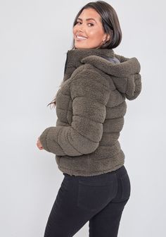 It’s all about warmth and versatility this winter! Stay cozy in our Poodle Fur Reversible Jacket! This jacket is reversible and can be worn either way, depending on the weather or your mood for the day! One side features a wind, water, and snow-resistant fabric, while the other side features a warm and cozy Sherpa material. Also designed with a removable zippered hoodie and two front pockets on each reversible side. Style this jacket with a long sleeve tee or bodysuit, jeans, and boots for a chi Casual Puffer Jacket With Faux Fur Lining For Outdoor, Winter Sherpa Outerwear With Plush Lining, Sherpa Outerwear With Plush Lining For Cold Weather, Cold Weather Sherpa Outerwear With Plush Lining, Cold Weather Outerwear With Sherpa And Plush Lining, Winter Puffer Jacket With Fleece Lining, Fall Puffer Jacket With Faux Fur Lining, Cozy Sherpa Outerwear With Double-lined Hood, Casual Reversible Winter Outerwear