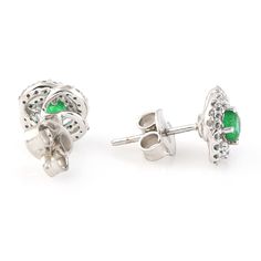 Modern style Gemstone Jewelry. These Earrings are made of gold and Gemstone Diamond material and are capable of reflecting some light to produce a natural glow . a unique feature found only in premium jewelry. These Earrings are handmade in 14k White Gold : 2. 294 grams , and Diamond : 0. 23 cts Emerald : 0. 63 cts (OPS-20434)  This jewelry is made by hand featuring detailed workmanship. Be careful to avoid dropping or banging as physical impacts can result in damage to the pieces including stones falling off. To care for your or jewelry, take caution to keep away from harsh chemicals, Perfume, and Water. You may wipe with a clean polishing cloth to maintain a beautiful shine. Keep in mind that extensive exposure to saltwater, sunlight, or harsh chemicals can permanently damage your handma Exquisite Green Earrings With Prong Setting, Elegant Oval Gemstone Cluster Earrings, Elegant White Gold Gemstone Cluster Earrings, Fine Jewelry White Gold Cluster Earrings With Gemstones, White Gold Gemstone Cluster Earrings Fine Jewelry, White Gold Gemstone Cluster Earrings, Diamond Flower-shaped Gemstone Earrings, Fine Jewelry Flower-shaped Earrings With Halo Design, Fine Jewelry Flower-shaped Halo Earrings