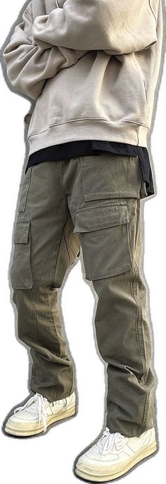 Khaki Full-length Cargo Jeans, Full Length Khaki Jeans With Pockets, Khaki Full Length Jeans With Pockets, Baggy Military Pants With Cargo Pockets, Full-length Khaki Bottoms With Cargo Pockets, Casual Green Jeans With Multiple Pockets, Green Baggy Cargo Jeans With Hip Pockets, Military Style Trousers With Side Pockets, Baggy Military Cargo Bottoms