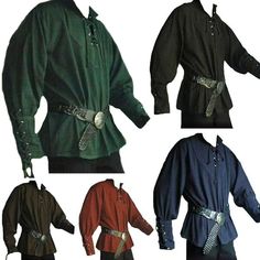 Men Medieval Retro Collar Long Sleeve Shirt, Green / L Medieval Clothing Men, Medieval Shirt, Moda Steampunk, Viking Cosplay, Pirate Cosplay, Laced Up Shirt, Medieval Costume, Steampunk Costume, Medieval Clothing