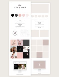 the front and back pages of a website with different color scheme, including pinks, black