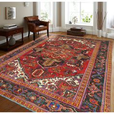 Introducing the Fine Vintage Heriz Noreen Red Rug, an embodiment of enduring tradition, craftsmanship, and timeless elegance. Red Orientalist Rug Living Room, Persian Rug Living Room, Charcoal Rug, Rug Living Room, Red Rug, Rug Store, Red Rugs, Rugs Online, Persian Rug