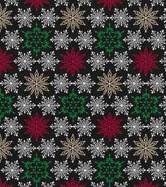 a black background with red, green and white snowflakes on it's sides