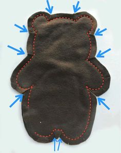 the back side of a teddy bear with red stitches on it's chest and shoulder