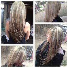 Hair cut and color Highlights And Layers, 2018 Hairstyles, Blonde Hair Highlights, Reverse Ombre, Ombre Highlights, Hair Color Trends