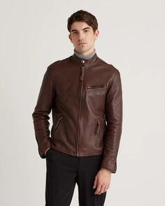 Men's 100% Leather Café Racer Jacket Cafe Racer Jacket, Mens Outdoor Jackets, Best Leather Jackets, Garment Manufacturing, Racer Jacket, Sheep Leather, Genuine Leather Jackets, A Stand, The 60s