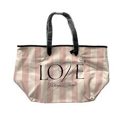 Designer: Victoria's Secret Color: Pink + White Pattern: Stripe With Print As Shown Brand New With Tags!! Orange Tote Bags, Rose Tote Bag, Fringe Tote Bag, Gold Tote Bag, Plaid Tote Bag, Cooler Tote Bag, Victoria Secret Tote Bags, Home Pink, Pink Tote Bags