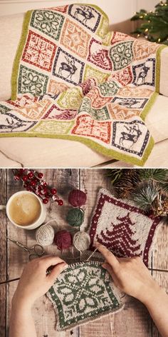 Rowan Midwinter Knit Along Free Pattern Sampler Blanket Knitting Pattern, Knitted Christmas Blanket, Christmas Tree Crochet Blanket, Knitted Blankets Squares Block Patterns, Crochet Along, Geometric Knitting, Scandinavian Blanket, Winter Motifs, Nordic Knitting