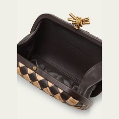 Bottega Veneta minaudière bag in intrecciato leather and raffia  Structured top with knot lift-clasp closure  Approx. 5"H x 7.5"W x 2"D Made in Italy Structured Top, Wardrobe Sale, Travel Size Perfume, Evening Flats, Loafer Mules, Cleanser And Toner, Lingerie Romper, Pump Sandals, Bergdorf Goodman