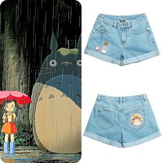 Shorts Feature Totoro's Helpful And Loving Little Blue And White Friends Embroidered On The Right Leg. The Back Pocket Has A Circular Appliqu Patch Of Totoro. The Shorts Have 5-Pocket Detailing And A Cuffed Hem. 76% Cotton; 24% Repreve (Fiber Made From Recycled Plastic Bottles) Cute Blue Summer Pants, Maternity Jean Shorts, Levi 501 Shorts, American Eagle Jean Shorts, Mom Jeans Shorts, Black Jean Shorts, Distressed Jean Shorts, Levi’s 501, Yellow Shorts