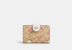 Medium Corner Zip Wallet In Signature Canvas With Floral Print | COACH OUTLET Coach Flower Wallet, Coach Medium Corner Zip Wallet, Coach Wallets For Women, Coach Floral Wallet, Window Snap, Flower Wallet, Coach Floral, Cute Wallets, Luxe Jewelry