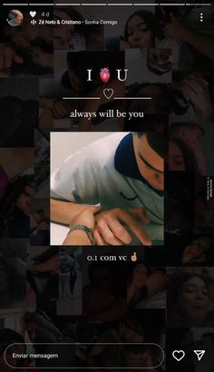 an iphone screen with many different pictures and words on the bottom right hand corner, including two hands touching each other's foreheads