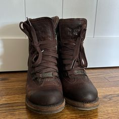 Nwot Frye Genuine Leather Lace Up Boots! These Boots Are Very Rare! Size Is 6.5 As Shown In Picture. Rustic Leather Moto Boots With Reinforced Heel, Adventurer Boots, Cottagecore Boots, Mid Length Boots, Emo Boots, Utility Boots, Buckled Boots, Lace Up Leather Boots, Steampunk Boots