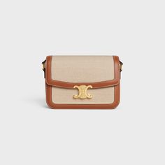 Classique Triomphe Bag in TEXTILE AND CALFSKIN - Natural / Tan | CELINE Classique Triomphe Bag, Triomphe Bag, Celine Triomphe, Eco Bags, Hedi Slimane, Natural Tan, Leather Clutch Bags, Celine Bag, Day Bag