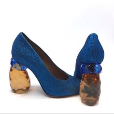 Dries Van Noten Blue W/ Amber Crystal Sculpted Heel - New W/ Box - Size - Authentic - Never Worn - All Images Were Taken By Me *** Final Sales (No Returns) (No Refunds) (No Exchanges) Blue Round Toe Heels For Galas, Dries Van Noten Shoes, Amber Crystal, Knee High Leather Boots, Dries Van Noten, Blue Orange, Shoes Women Heels, Leather Boots, Knee High