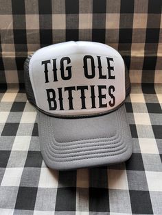 Tig ole bitties funny foam front trucker hat. Dark gray/white hat Brand new One size fits most Funny Trucker Hats, Diy Cut Shirts, Funny Trucker Hat, Trucker Humor, White Hat, Tucson Az, Cut Shirts, Tucson, Trucker Hats