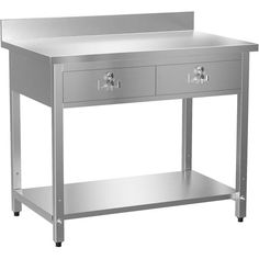 Product Description Specification Material: High Quality Material Upper Shelf Load Capacity: 330 lbs/ 150 kg Under Shelf Load Capacity: 110 lbs/ 50 kg Single Drawer Dimension: 17.3x 18.5x 4 inch Backsplash Height: 4 inch Product Size: 42 x 26 x39 inch ROVUN Stainless Steel Table with 2 Drawers The most humanized and practical feature can add extra space for you to put other thing. Not only for preparing things, but for storing things, playing a good helper in life. Durable & Sturdy Made of the h Backsplash Height, Food Prep Storage, Stainless Steel Table, Equipment Storage, 110 Lbs, Small Cabinet, Drawer Design, Steel Table, Uneven Floor