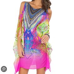 Beautiful Caftan! Pet Free And Smoke Free Home! Multicolor Sleeveless Kaftan For Summer, Pink Vibrant Print Kaftan For Vacation, Pink Vibrant Print Kaftan For Summer, Sleeveless Multicolor Kaftan For Summer, Sleeveless Multicolor Summer Kaftan, V-neck Purple Kaftan For Party, Pink Tunic Cover-up, Multicolor Printed Party Kaftan, Bohemian Purple Kaftan For Festival