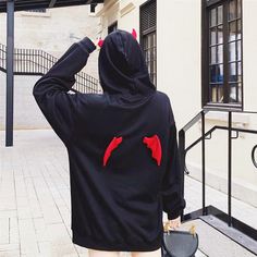 Harajuku Little Devil Hoodie Sweatshirt Gamer Girl Look, Devil Boy, Goth Fits, Aesthetic Hoodies, Harajuku Hoodie, Tony Moly, Amazon Products, Red Hoodie, Top Collection