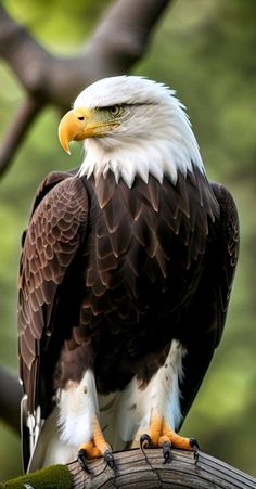 an eagle sitting on top of a tree branch