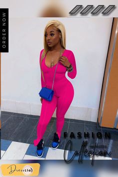 Casual Solid Color Long Sleeve Fitness Jumpsuits Casual V-neck High Stretch Jumpsuits And Rompers, Casual High Stretch V-neck Jumpsuits And Rompers, High Stretch Long Sleeve Jumpsuit For Summer, Pink Stretch Jumpsuits And Rompers, Casual Long Sleeve Unitard For Fall, Trendy Spring Stretch Unitard, Trendy Stretch Unitard For Spring, Solid High Stretch Unitard For Spring, High Stretch Spring Unitard