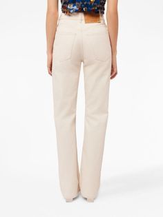 Paco Rabanne Disc-embellished straight-leg Trousers - Farfetch Chic Cream Pants With Five Pockets, Classic Cream Pants With Five Pockets, Chic Beige Jeans With Five Pockets, Chic Bottoms With Button Closure And Straight Hem, Chic Cream Straight Leg Jeans, Straight Fit Cotton Bottoms With Straight Silhouette, Chic Cream Bottoms With Five Pockets, Straight Silhouette Cotton Bottoms With Five Pockets, Beige Straight Bottoms