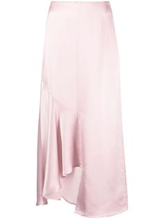 rose pink satin finish mid-rise draped detailing calf-length Embellished Midi Skirt, Wag Dr, Bohemian Wedding Guest, Wedding Guest Looks, Versace Outfit, City Dress, Black Midi Skirt, Pink Satin, Curator Style