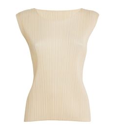 Find ISSEY MIYAKE New Colorful Basics Tank Top on Editorialist. Although this tank top may hail from Pleats Please Issey Miyakes New Colorful Basic series, it's far from an ordinary basic. The sleek silhouette is crafted from a single piece of the brands signature pleated fabric, adding depth to your ensembles with its dimensional texture. Beige Fitted Sleeveless Top, Pleats Please, Pant Sets, Pleats Please Issey Miyake, Pleated Fabric, Issey Miyake, Cami Tanks, Basic Colors, Black Tank Tops