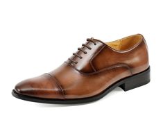 Step up your formal attire with the Conrad brown oxfords from Amali Shoes. Designed for the modern gentleman, these men's classic dress shoes effortlessly blend classic sophistication with contemporary flair. Whether you're attending a business meeting, a wedding, or a formal event, the Conrad oxfords are your go-to choice for making a memorable impression. Crafted from premium PU materials, these men's lace up dress shoes feature a rich brown hue that adds warmth and depth to your overall look. Brown Goodyear Welted Dress Shoes For Wedding, Formal Round Toe Oxford Shoes, Formal Fitted Brown Oxfords, Formal Oxford Shoes With Round Toe, Brown Oxfords For Business, Brown Goodyear Welted Oxfords For Wedding, Formal Fitted Round Toe Oxfords, Brown Brogue Dress Shoes For Wedding, Formal Fitted Oxfords With Round Toe