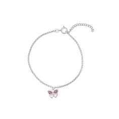 Charm everyone in your path with this Charming Girl Sterling Silver Crystal Butterfly Bracelet. Charm everyone in your path with this Charming Girl Sterling Silver Crystal Butterfly Bracelet. Nickel free Metal: sterling silver Bracelet length: 7 in. Packaging: boxed Plating: fine silver Finish: polished Size: 6". Gender: female. Age Group: kids. Pink Hypoallergenic Sterling Silver Bracelets, Hypoallergenic Pink Sterling Silver Bracelets, Pink Hypoallergenic Sterling Silver Bracelet, Pink Sterling Silver Bracelet Nickel Free, Pink Sterling Silver Nickel-free Bracelets, Pink Sterling Silver Nickel-free Bracelet, Nickel-free Pink Sterling Silver Bracelet, Crystal Butterfly, Butterfly Bracelet